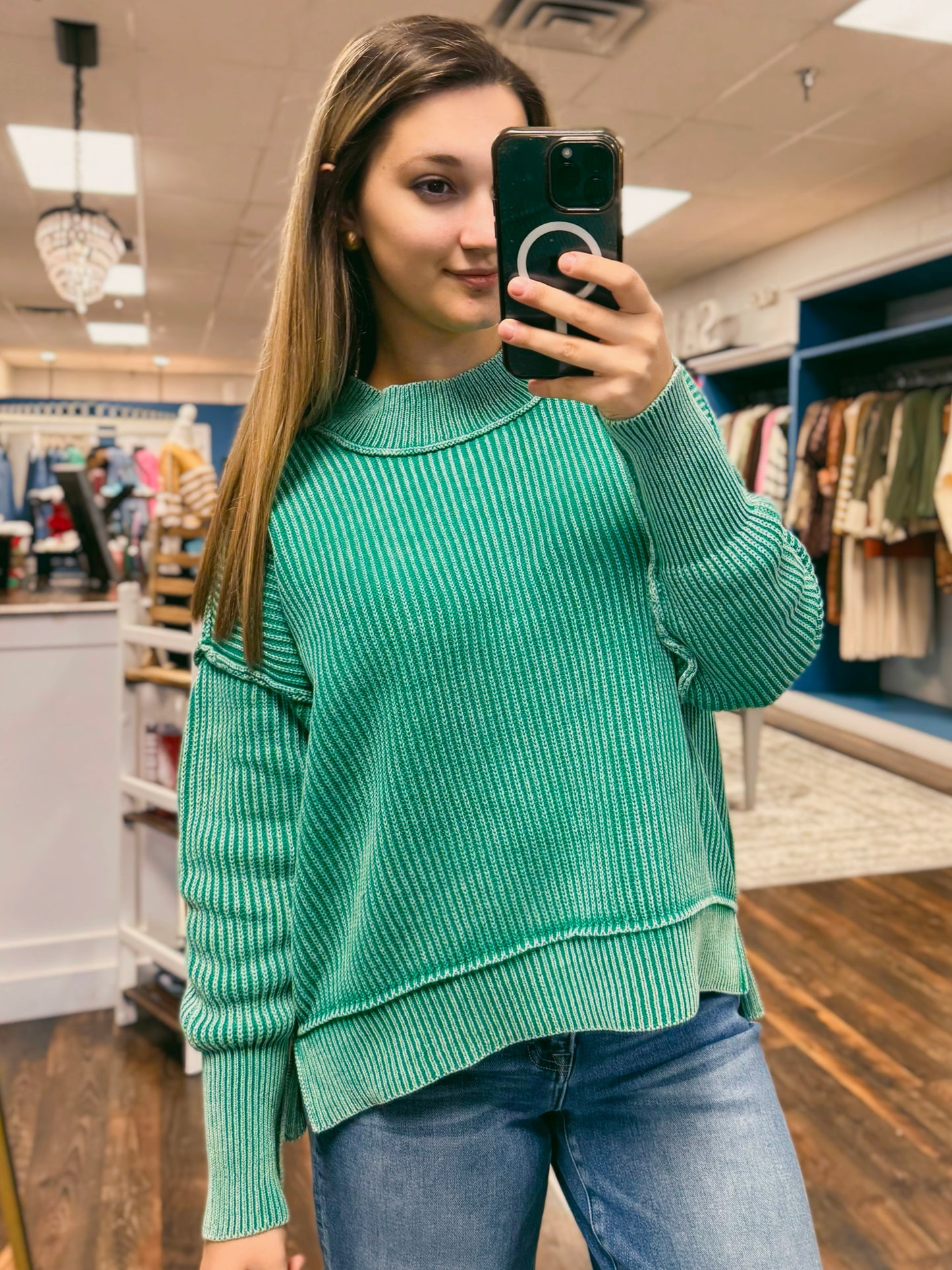 Abigail Oversized Washed Sweater | Green