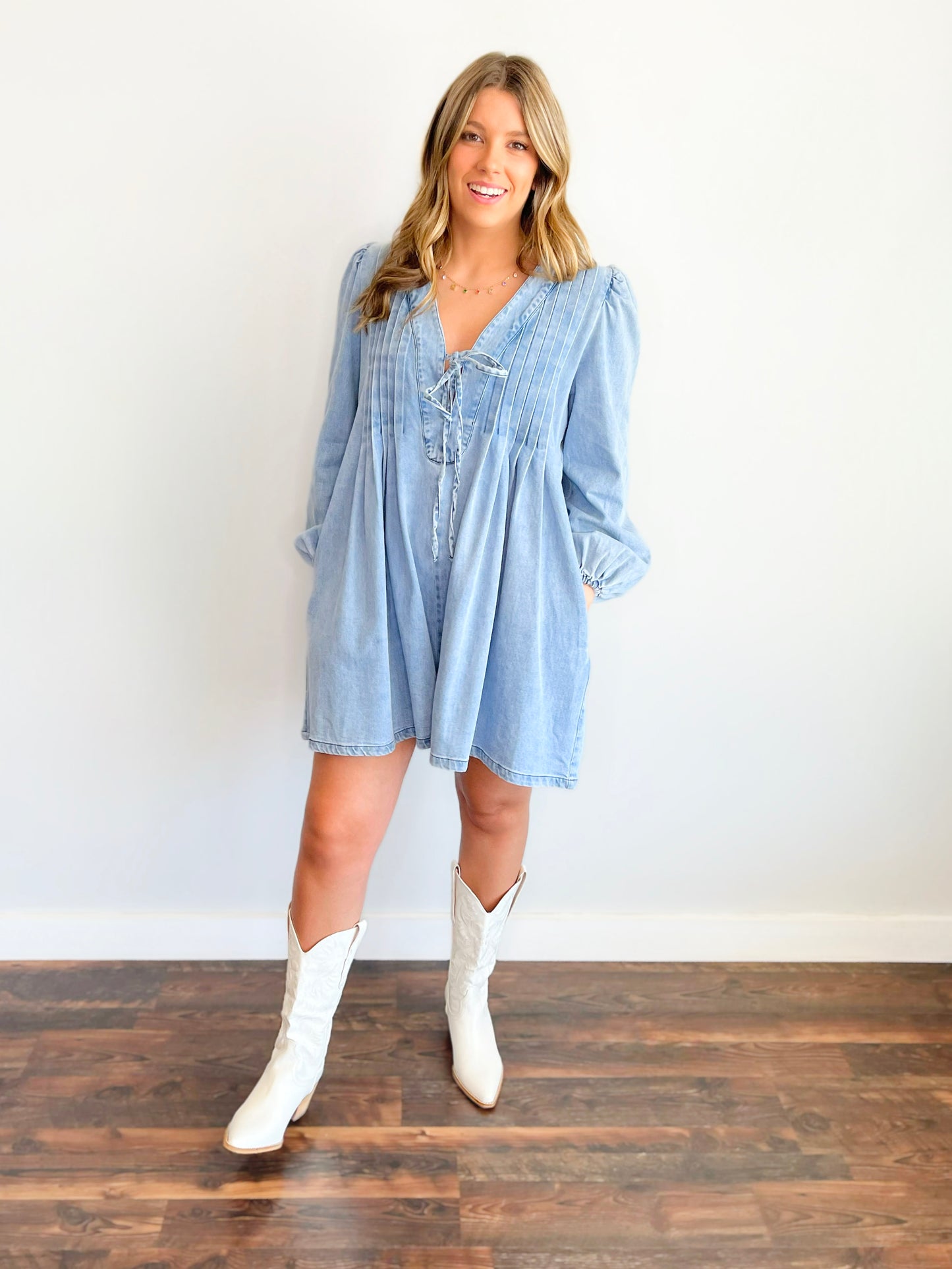 Olivia Pleated Front Denim Romper