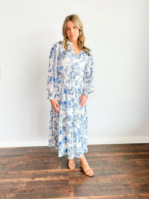 Gemma Floral Print Midi Dress | Blue