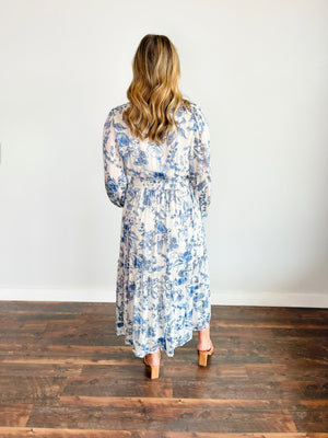 Gemma Floral Print Midi Dress | Blue