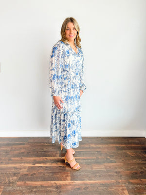 Gemma Floral Print Midi Dress | Blue