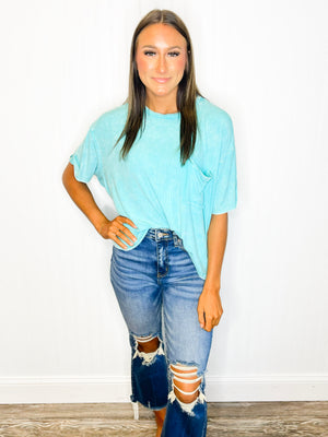 Lilah Ribbed Loose Fit Top | Turquoise