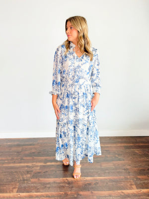 Gemma Floral Print Midi Dress | Blue