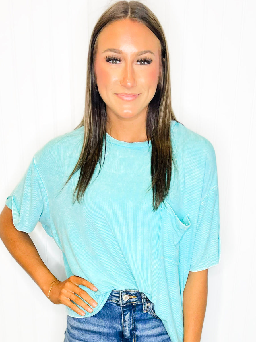 Lilah Ribbed Loose Fit Top | Turquoise