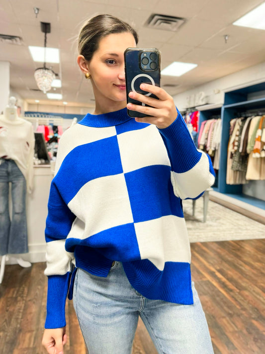 Andi Checkered Sweater | Royal Blue