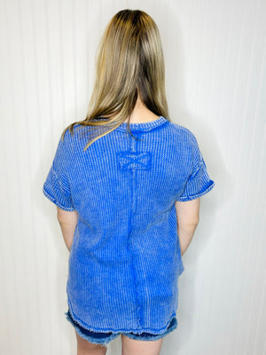 Becky Washed Waffle Knit Top | Classic Blue