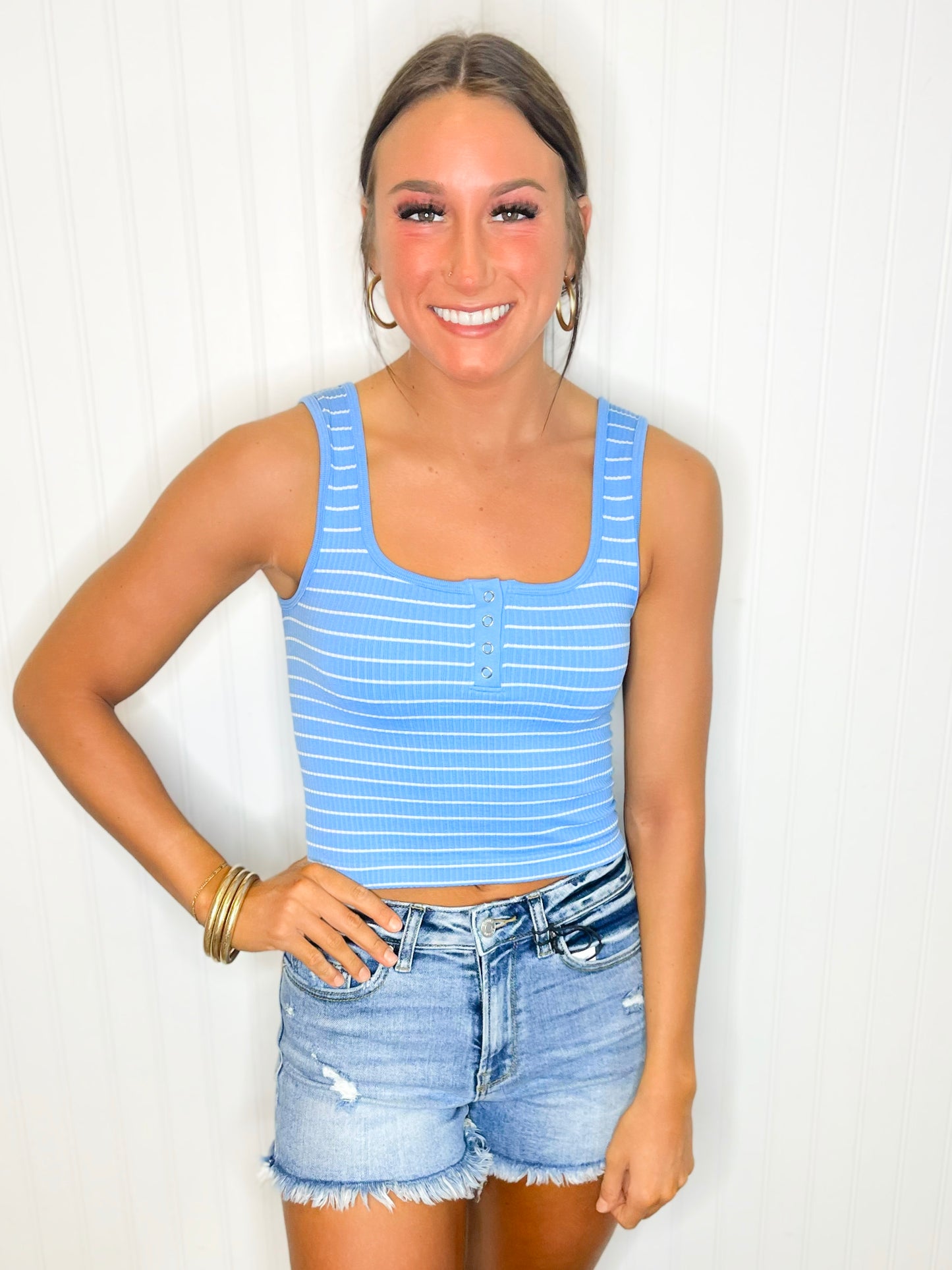 Lana Striped Seamless Tank Top | Blue