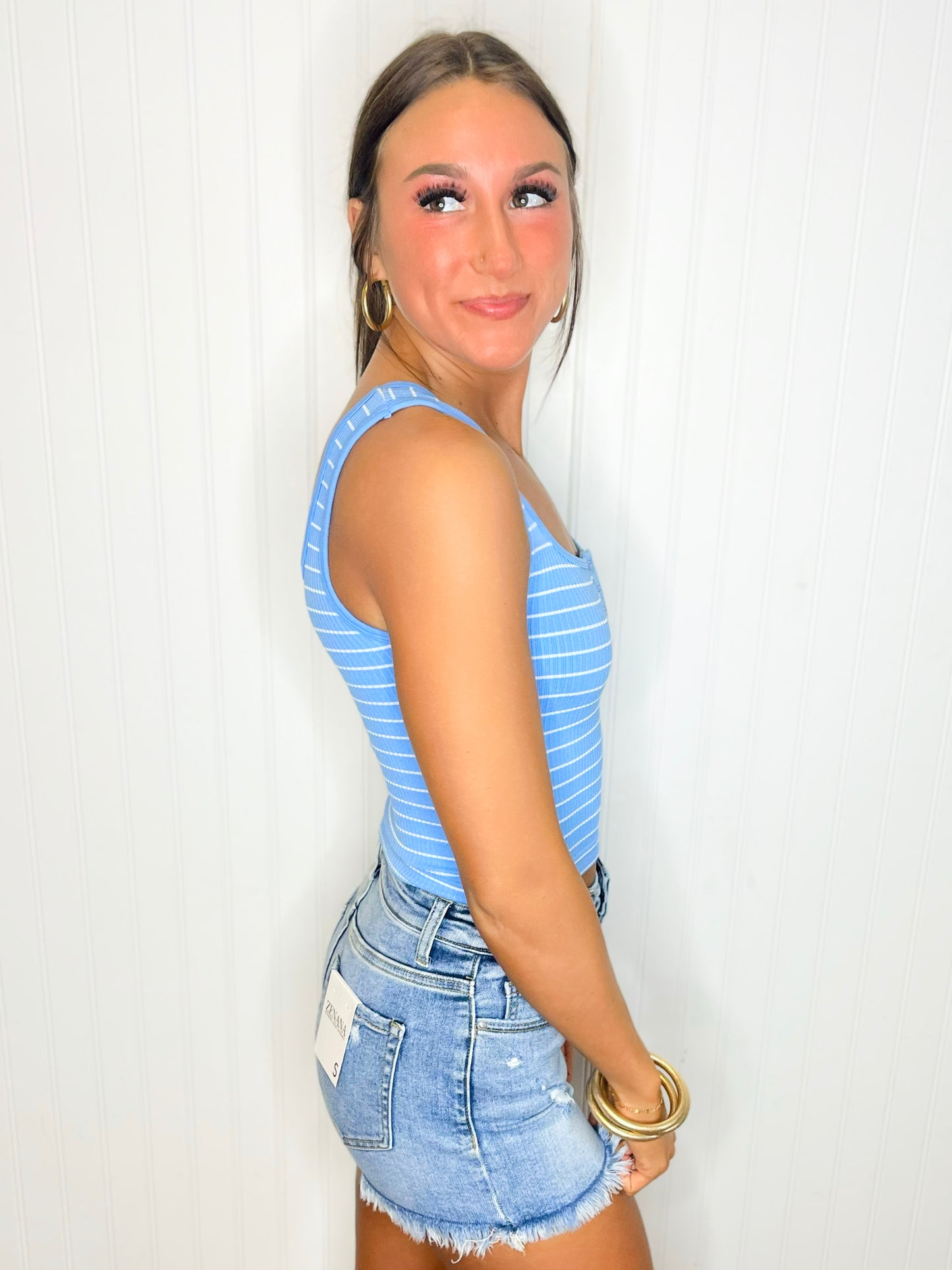 Lana Striped Seamless Tank Top | Blue