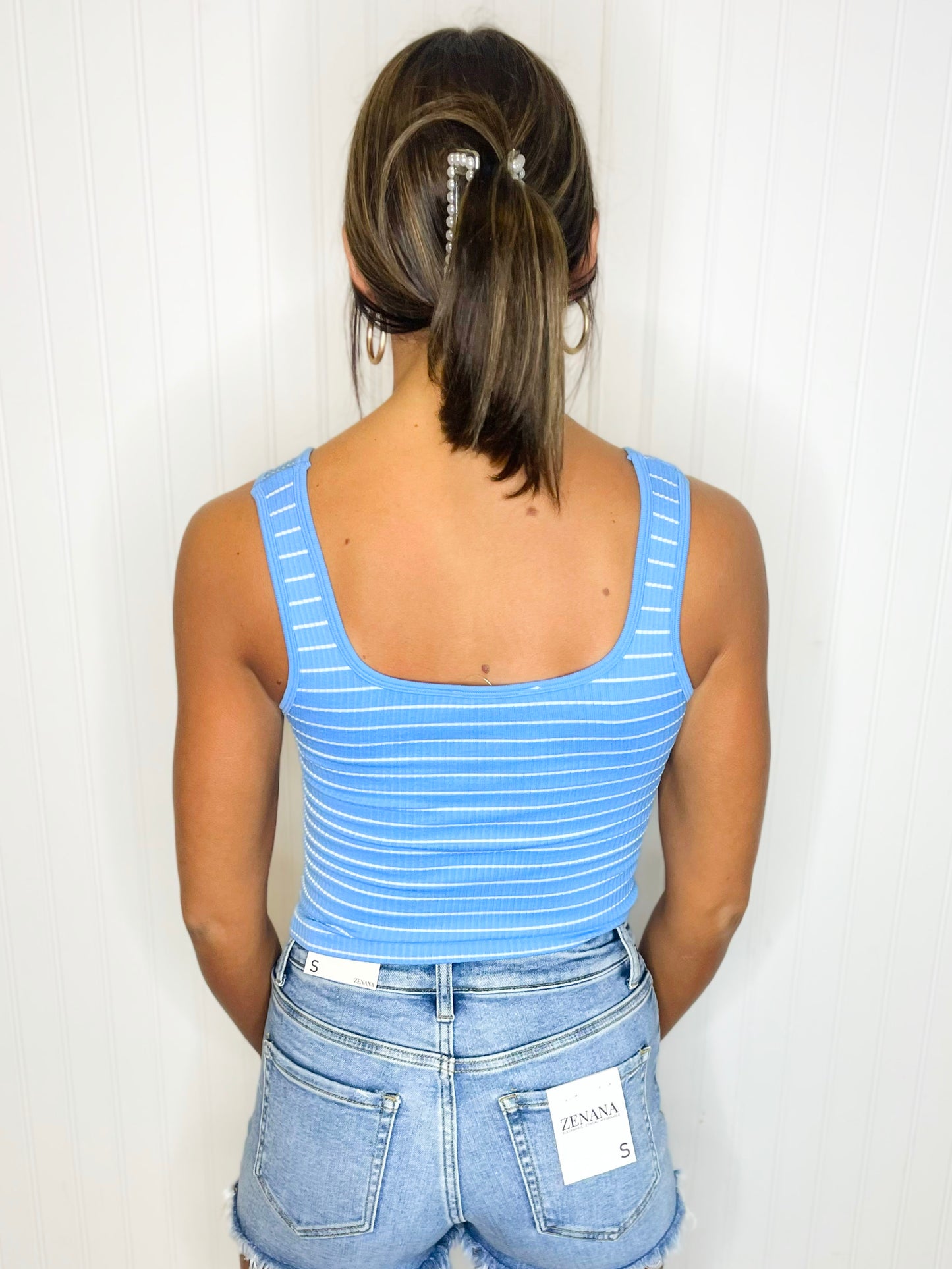 Lana Striped Seamless Tank Top | Blue