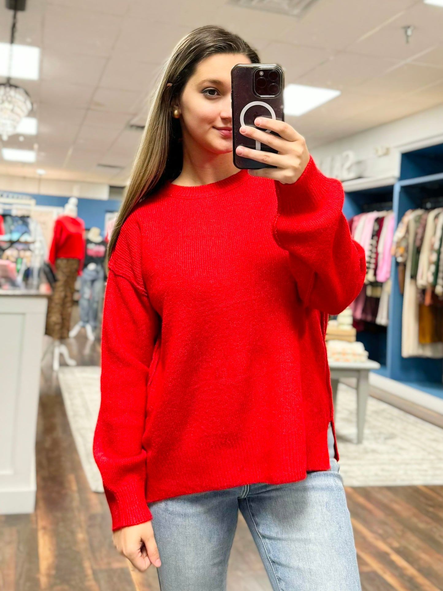 Amber Soft Ribbed Knit Sweater | Red