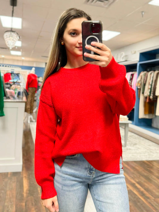 Amber Soft Ribbed Knit Sweater | Red