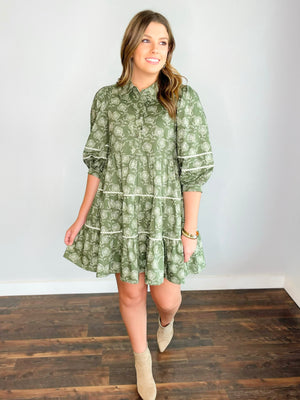 Layla Floral Print Collared Dress | Olive