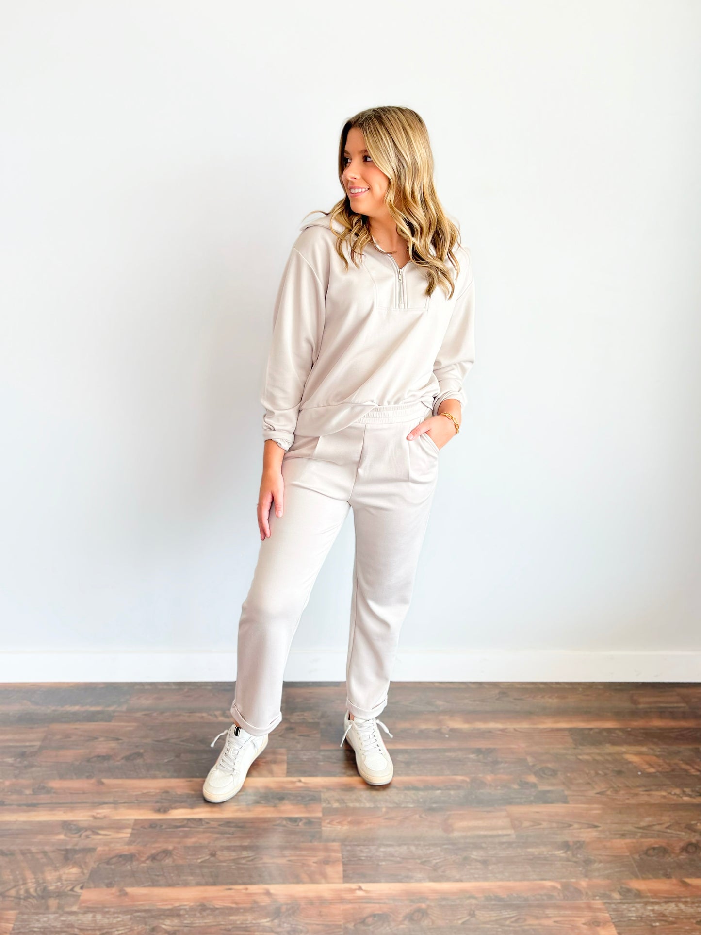 Penelope Loose Fit Half Zip Set | Stone