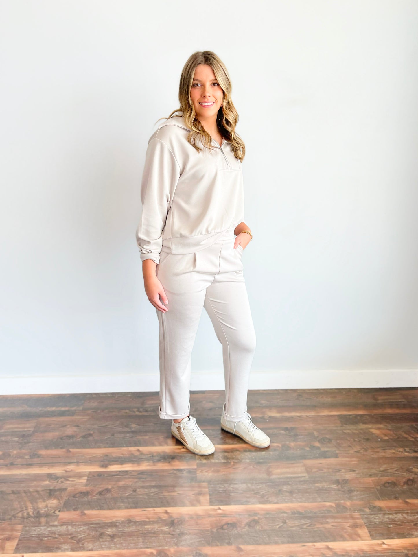 Penelope Loose Fit Half Zip Set | Stone