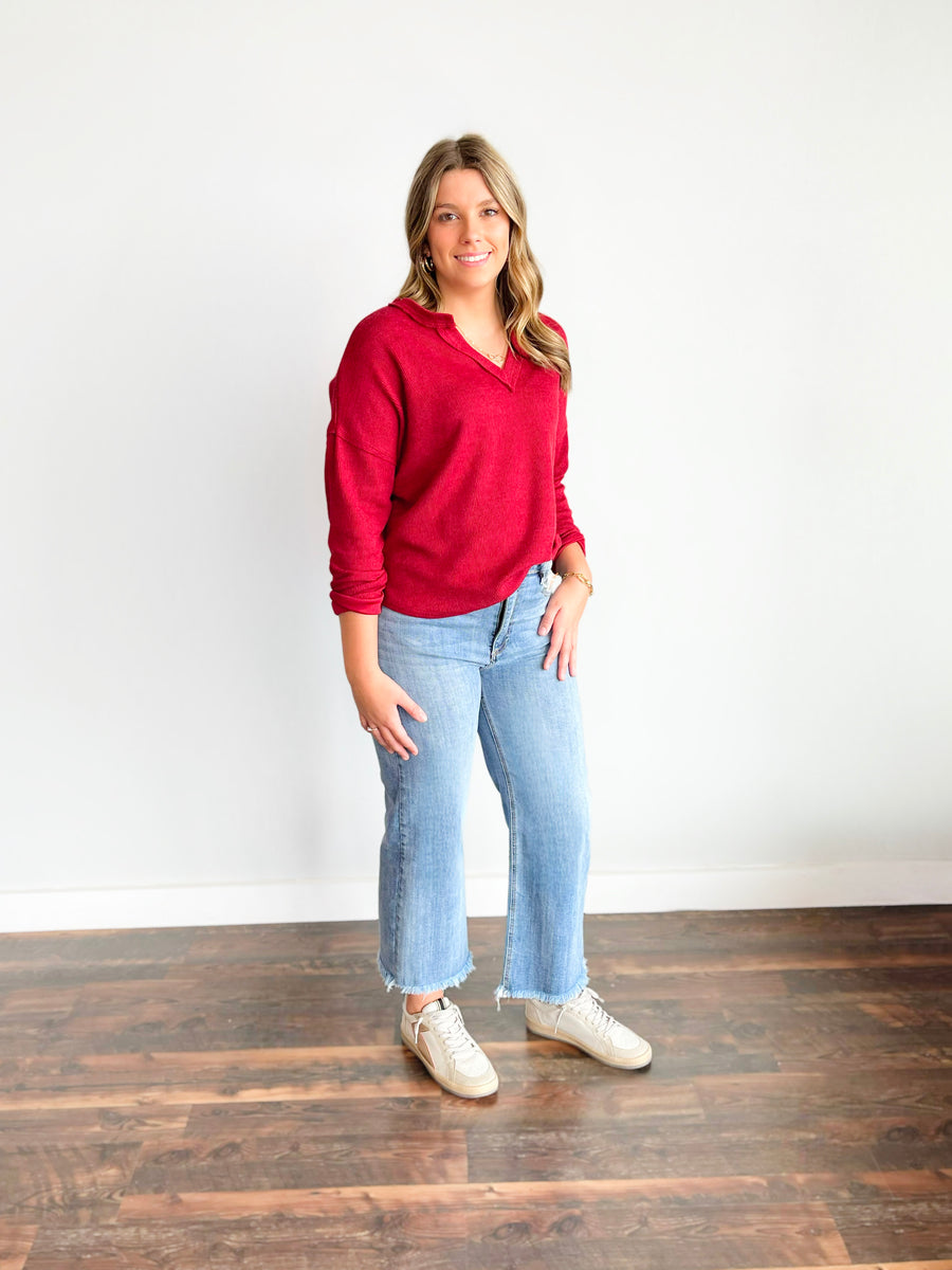 Blaire Ribbed Top | Burgundy