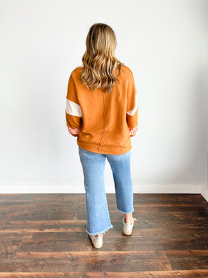 Mina Colorblock Collared Top | Rust