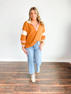 Mina Colorblock Collared Top | Rust