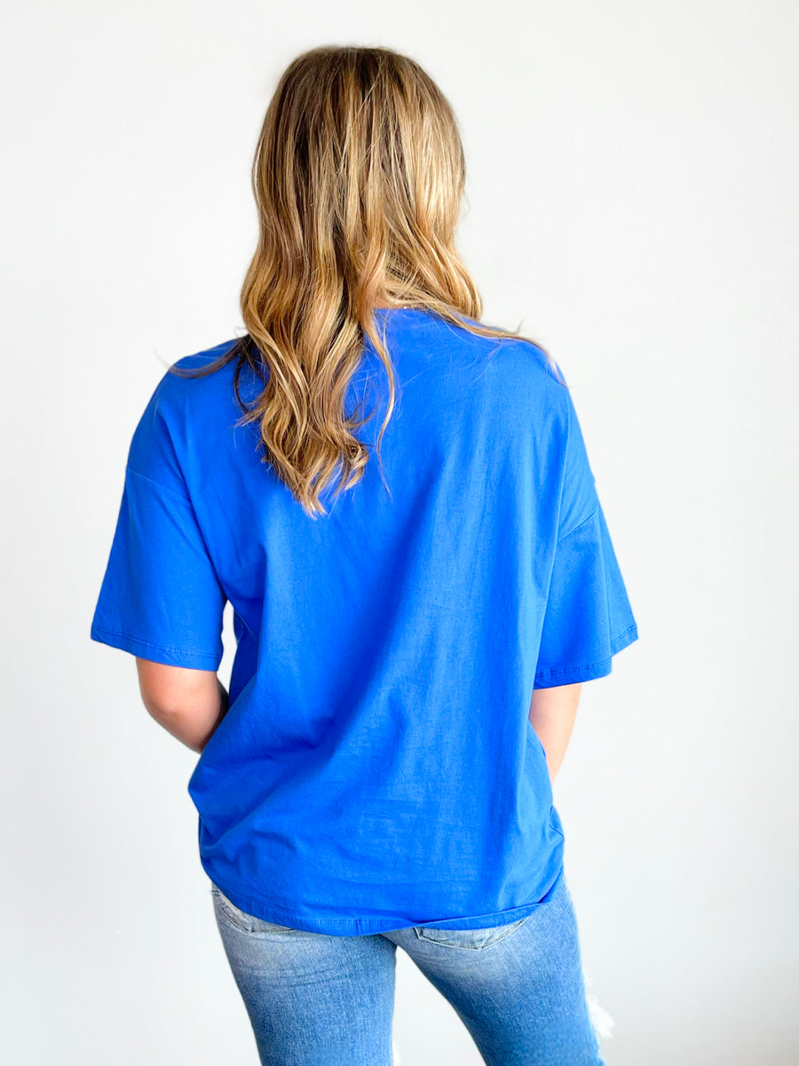 Sequin Football Tee | Royal