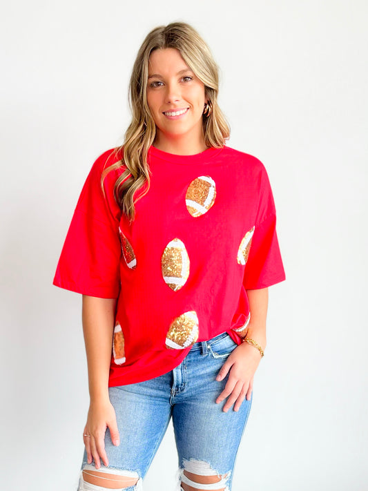 Sequin Football Tee | Red