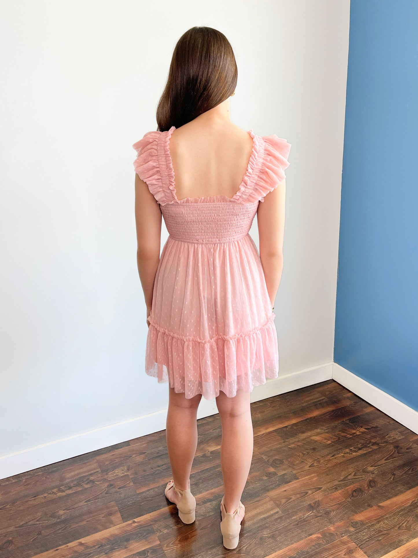 Evelyn Polka Dot Chiffon Smocked Dress | Pink