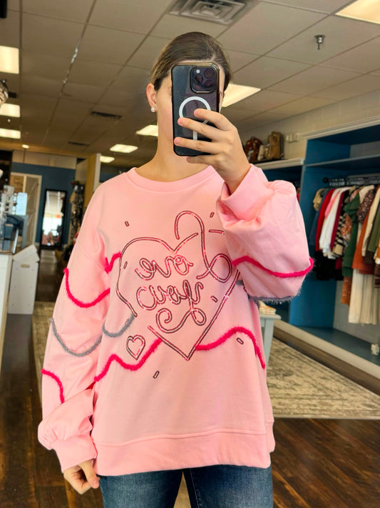 "Love You" Sequin and Tinsel Oversized Sweatshirt