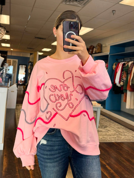 "Love You" Sequin and Tinsel Oversized Sweatshirt