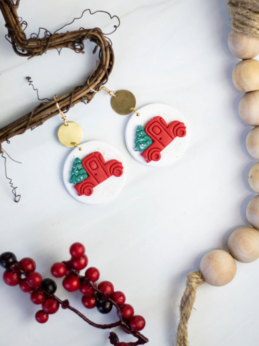 Christmas Truck Clay Earrings