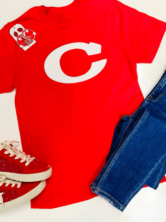 “C” Corbin Puff Paint Tee -Red