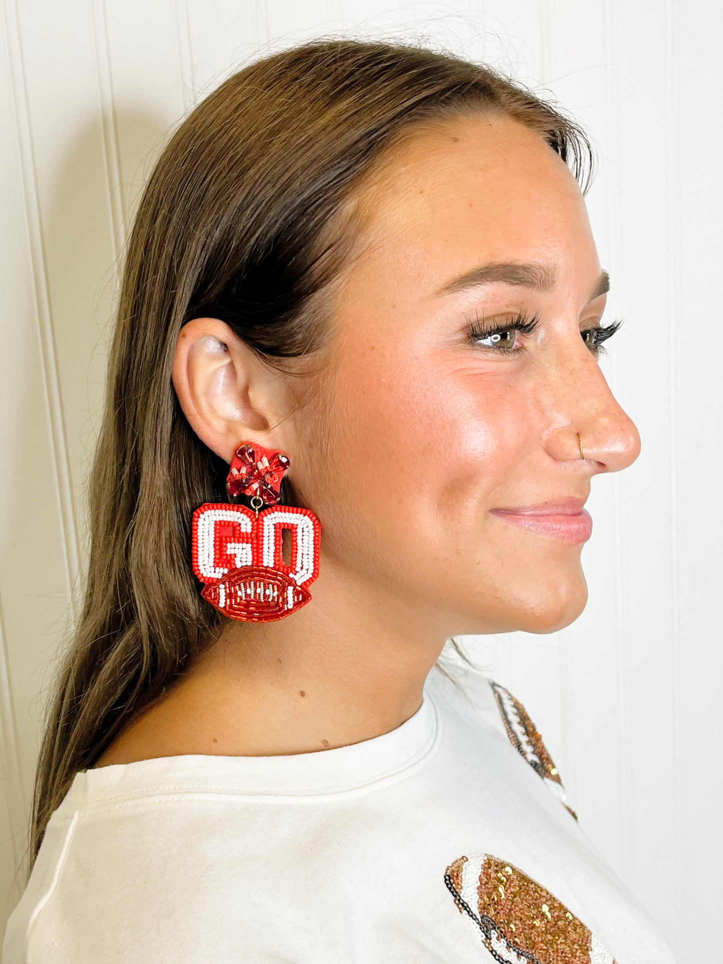 "Go" Football Beaded Earrings