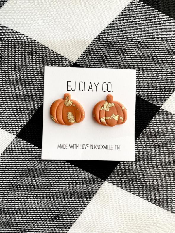 Pumpkin Stud Earrings -Orange w/ Gold Flakes