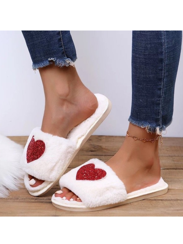 Glitter Heart Slippers -Ivory